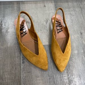 Zara gold pointy flats